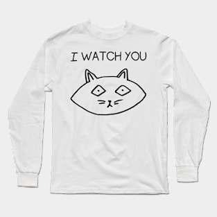 Funny Cat I Watch You Humor Minimal Illustration Long Sleeve T-Shirt
